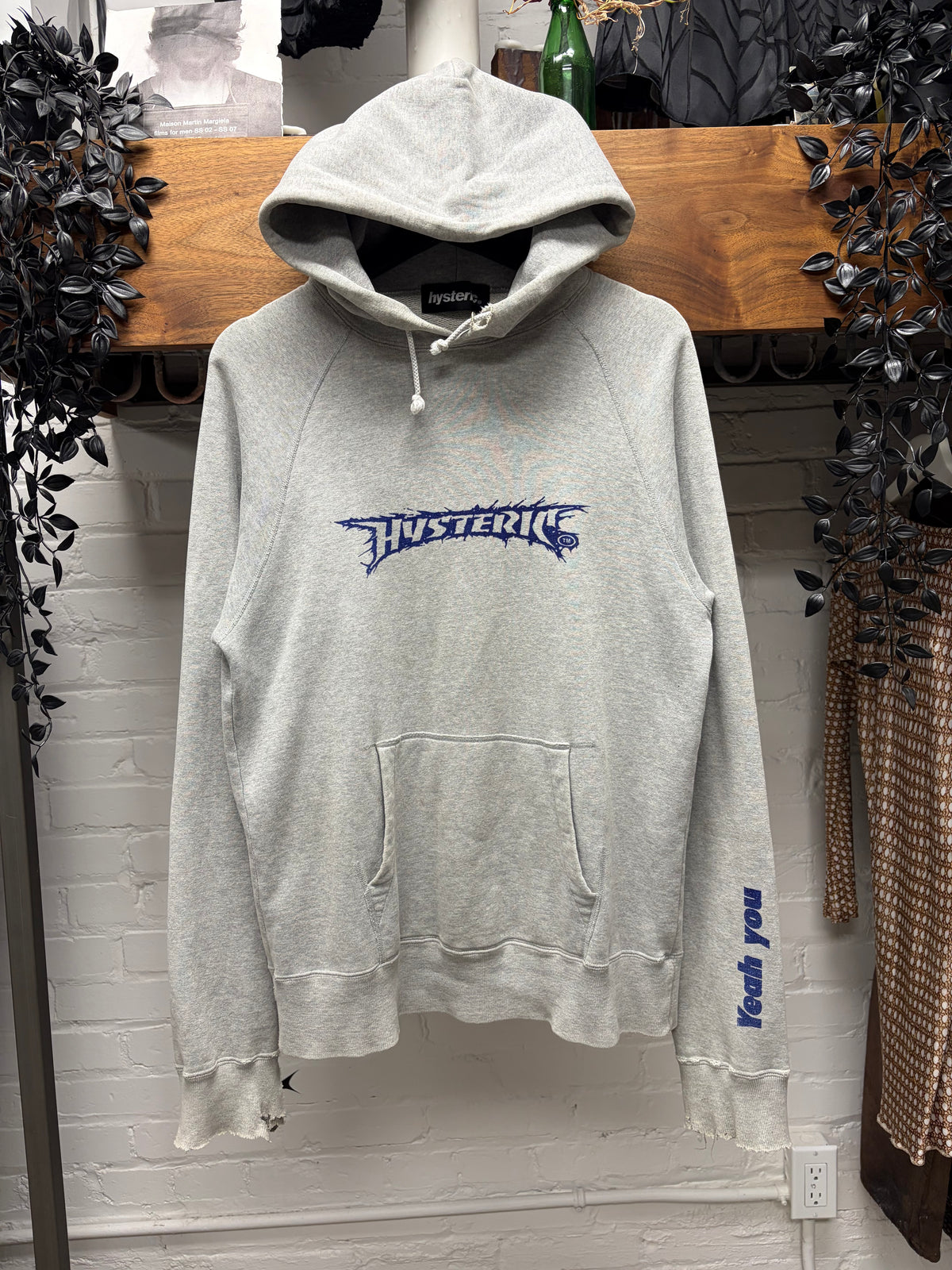 2000s Hysteric Glamour Grey/Blue ‘Metal Logo’ Thrashed Hoodie