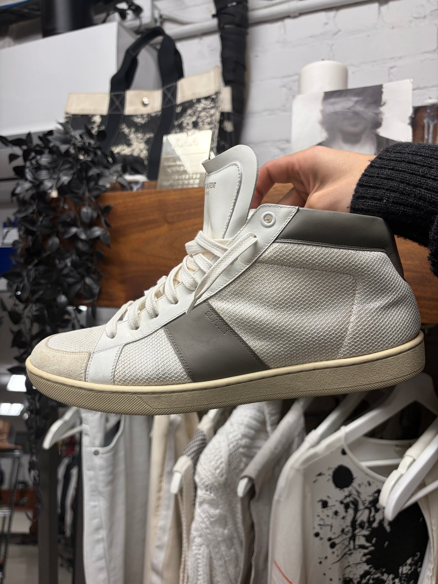 Saint Laurent ‘SL03M’ White Leather Mid Top Casual Sneakers