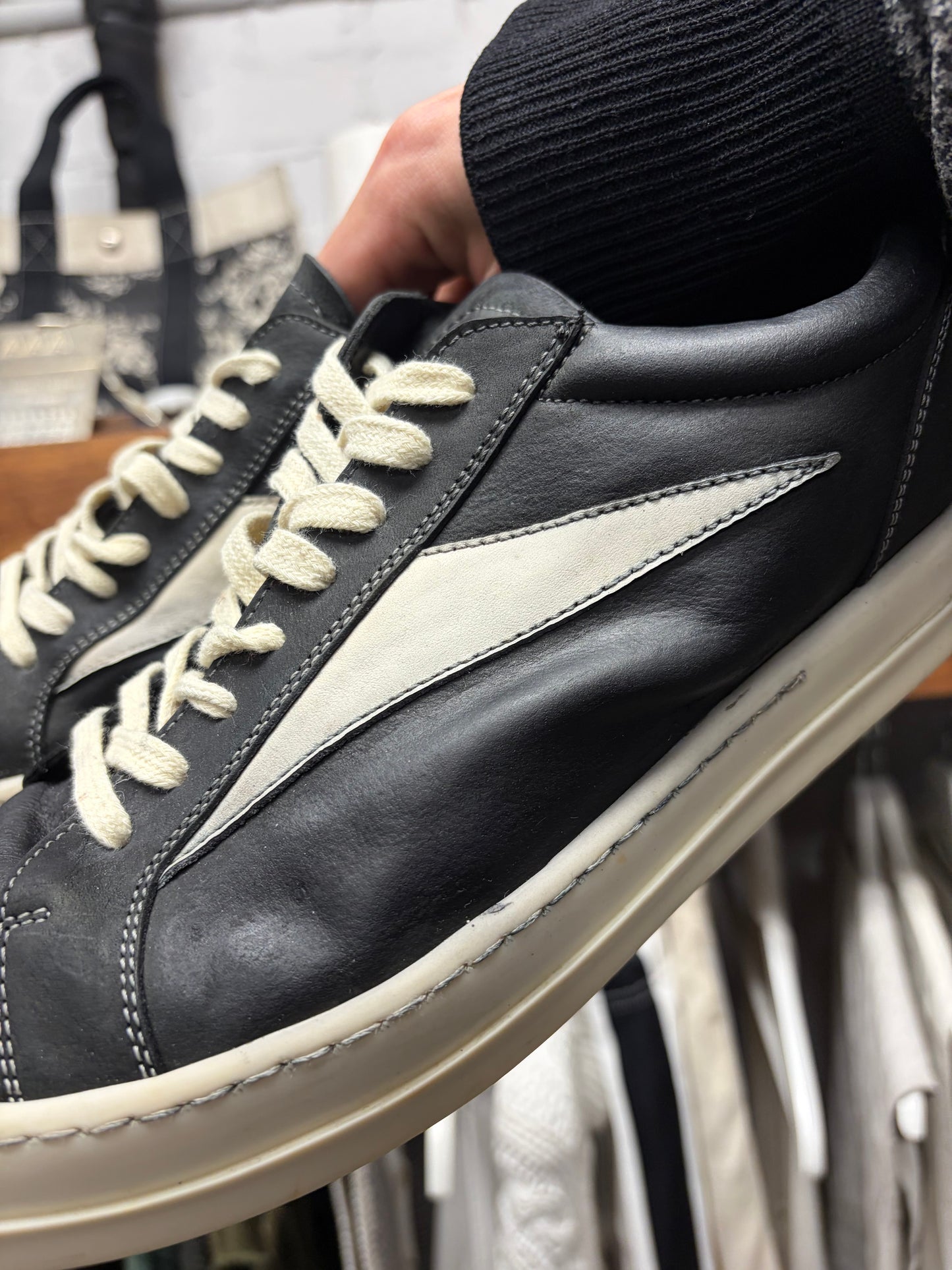 Rick Owens Mainline Black/Milk ‘Vans’ Low Top Sneakers