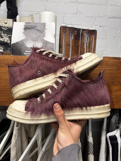 Rick Owens Oxblood Pony Hair ‘Ramones’ Low Top Sneakers