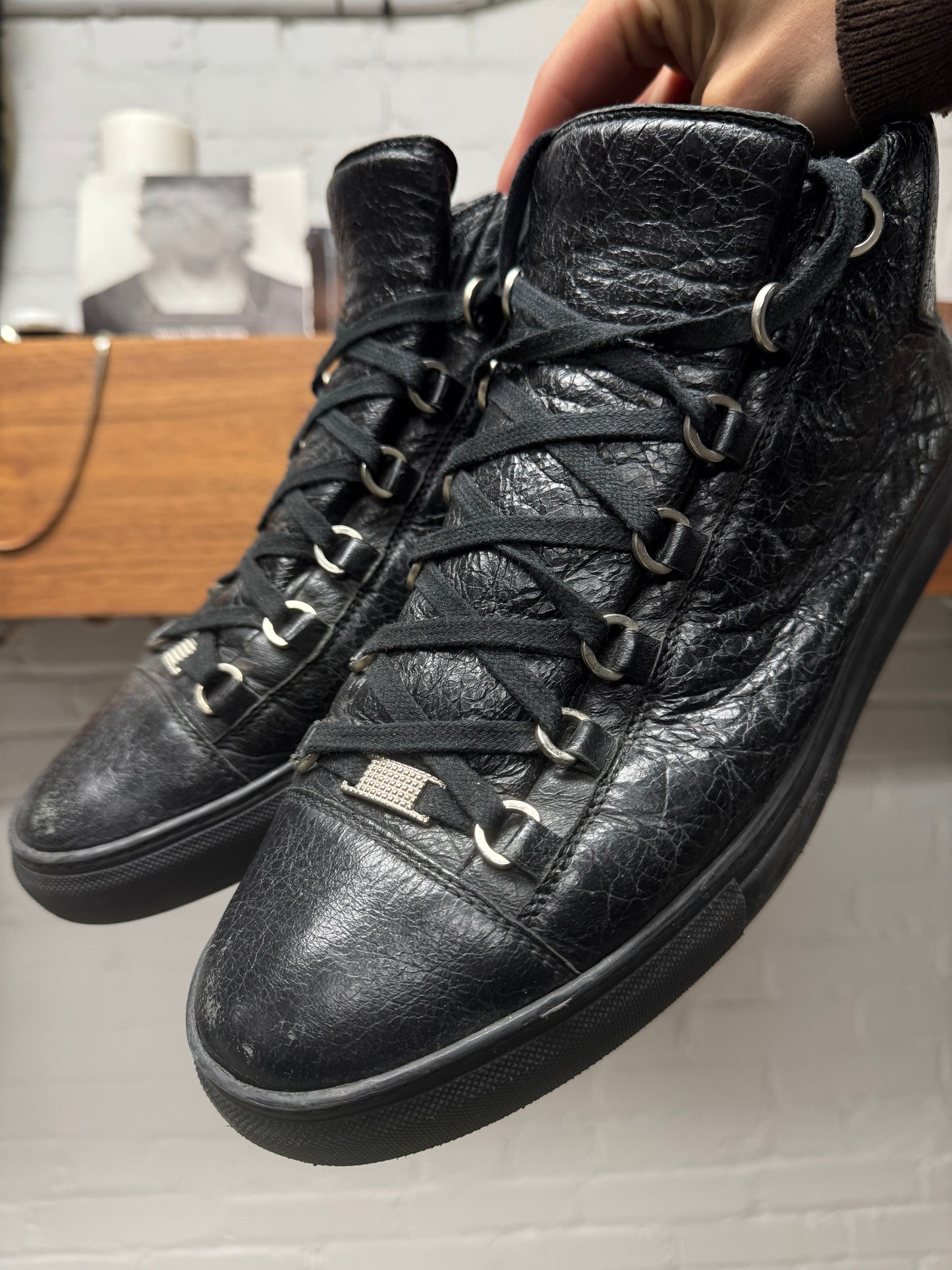 Balenciaga ‘Arena’ Black Leather High Top Sneakers