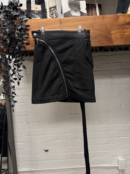 Rick Owens Double Layered ‘Aircut’ Waxed Black Denim Skirt