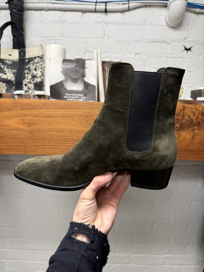 Saint Laurent ‘Wyatt’ Brown Suede Platform Heel Pointed Toe Boots