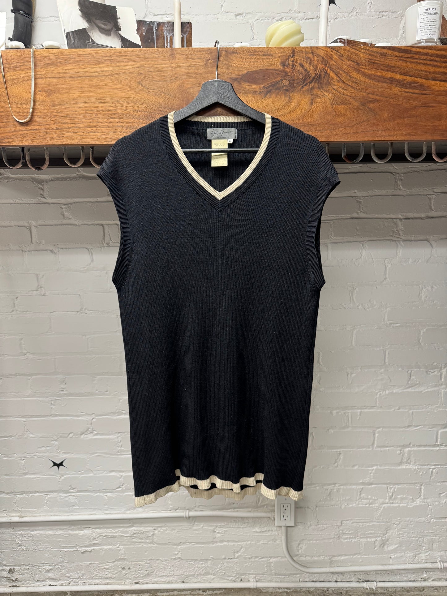 Yohji Yamamoto Pour Homme Wool V-Neck Collegiate Knit Vest