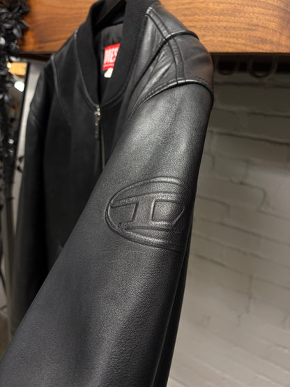 Diesel ‘L-Pritts’ Black Lambskin Leather Bomber Jacket