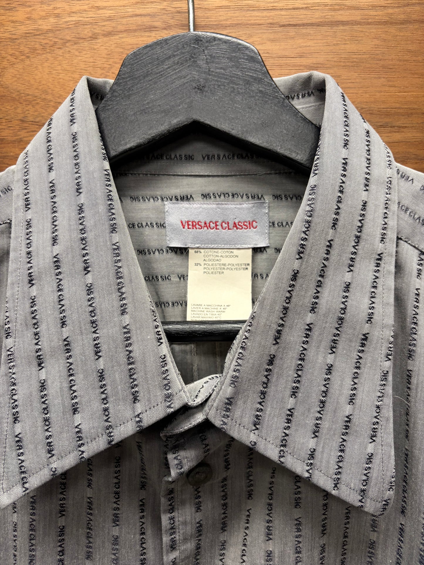 Versace Spell-Out Monogram Grey Button Up Shirt