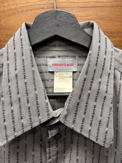 Versace Spell-Out Monogram Grey Button Up Shirt