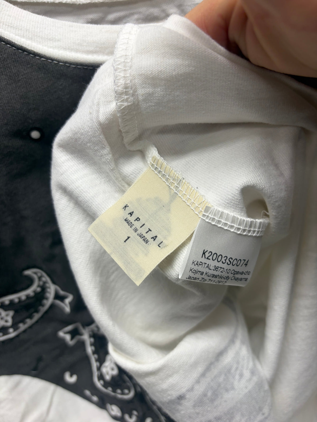 Kapital ‘Paisley Drip’ Black Bandana Print White Graphic T-Shirt