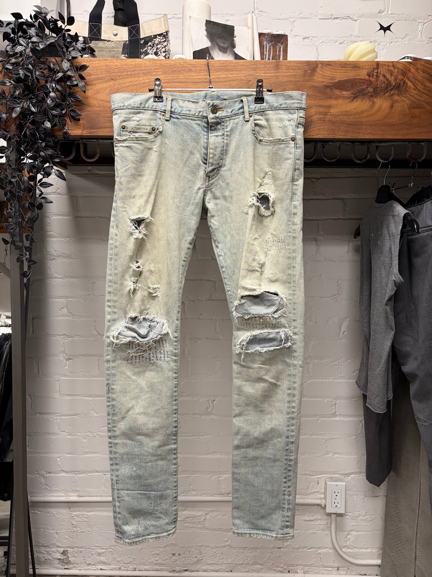 2014 Saint Laurent D02 Light Wash ‘Crash Denim’ with Repaired Blowouts