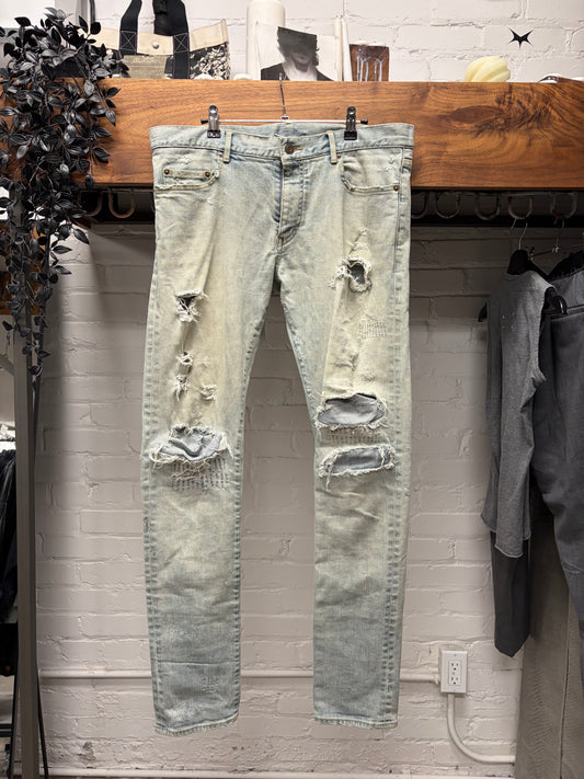 2014 Saint Laurent D02 Light Wash ‘Crash Denim’ with Repaired Blowouts