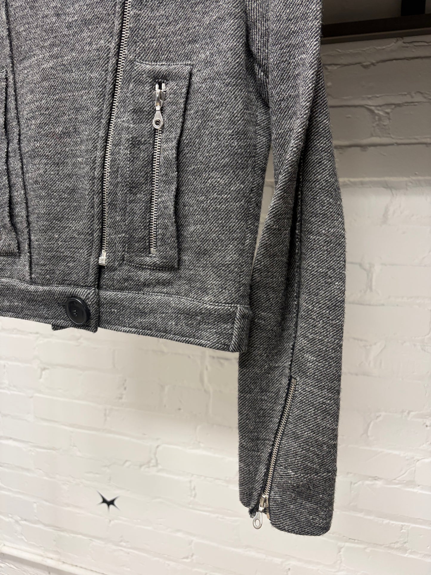 2000s Chloé Grey Wool Knit Asymmetric Zip Moto Jacket