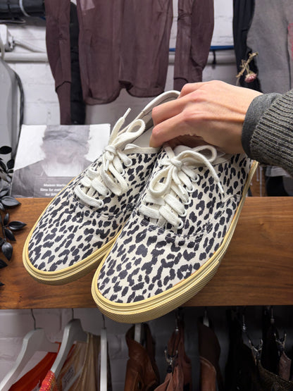 Saint Laurent ‘Babycat’ White/Black Leopard Patterned Low Top Sneakers