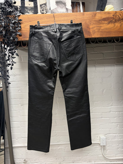 Balenciaga Heavyweight Black Leather Straight Leg Pants
