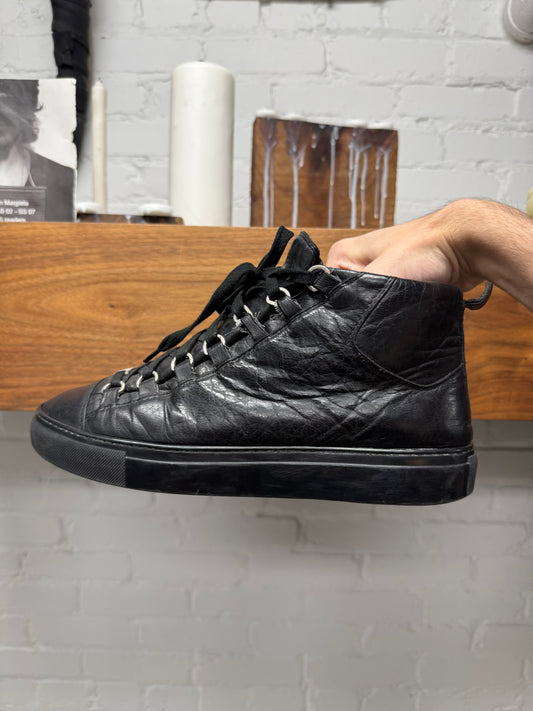 Balenciaga ‘Arena’ Black Calfskin Leather High Top Sneakers