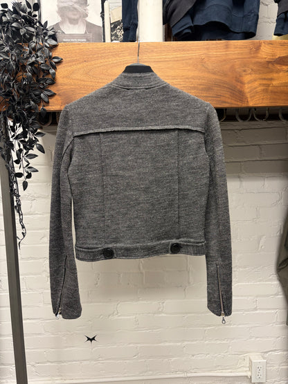 2000s Chloé Grey Wool Knit Asymmetric Zip Moto Jacket