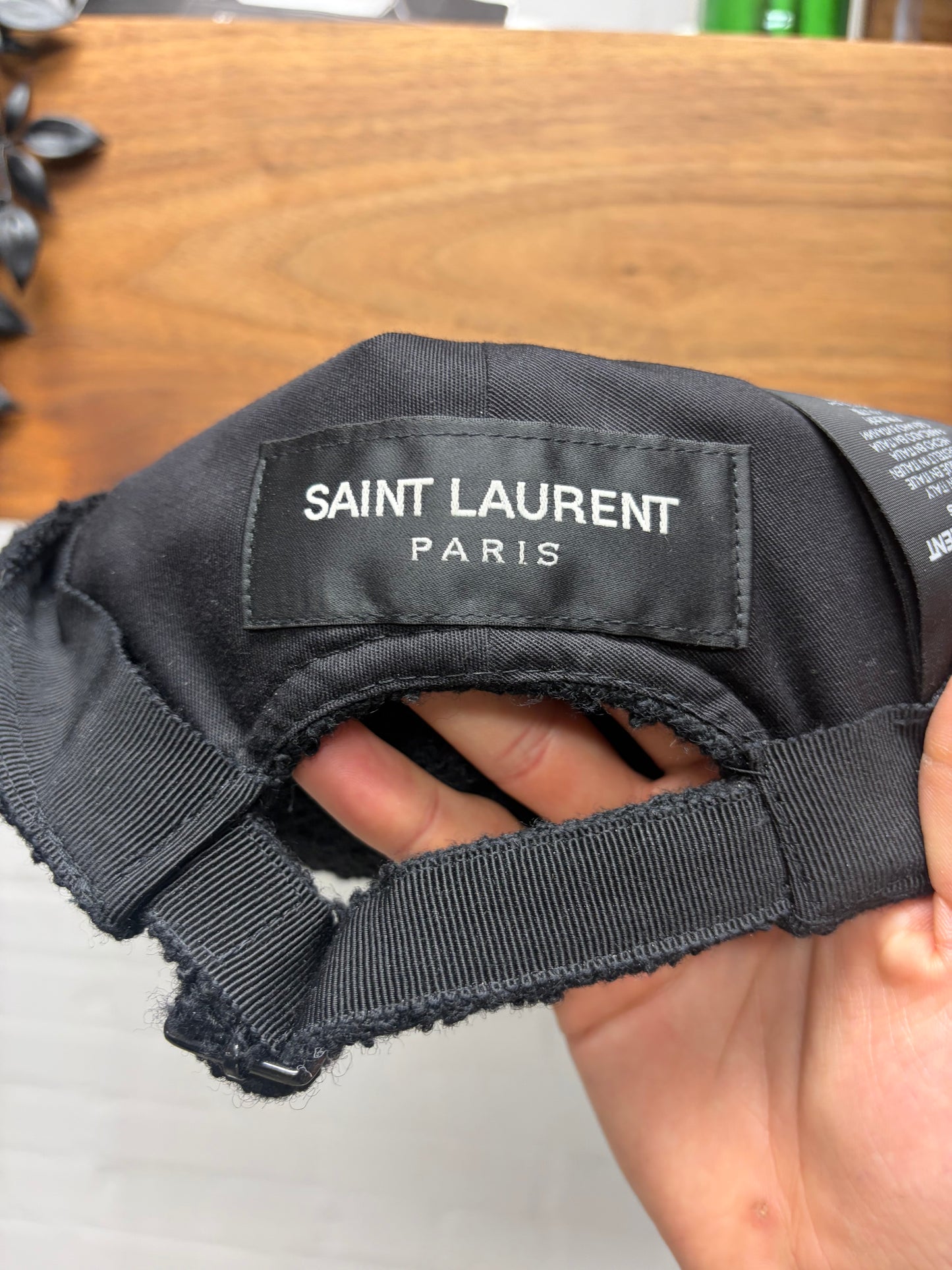 Saint Laurent Black ‘Boucle’ Tweed Wool ‘SL’ Chenille Patch Logo Baseball Cap
