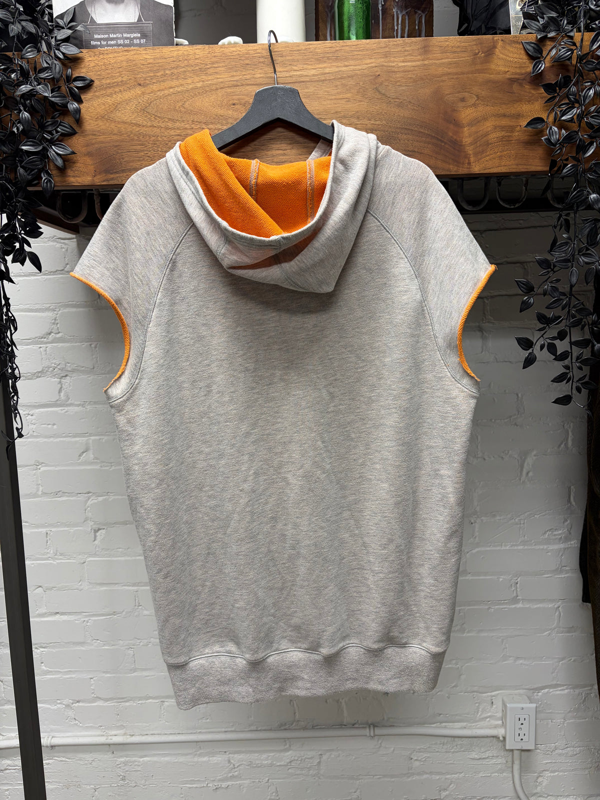 W.&.L.T. By Walter Van Beirendonck  ‘Wild & Lethal Trash’ Orange/Grey Cutoff Sleeve Hoodie