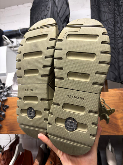 Balmain Khaki ‘B-Army’ Green Suede Combat High Top Sneaker/Boots