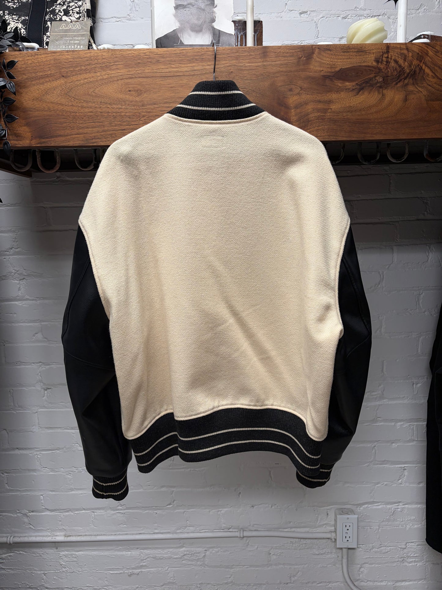 Kapital ‘I-Five’ Cream/Black Leather ‘Bone’ Varsity Jacket