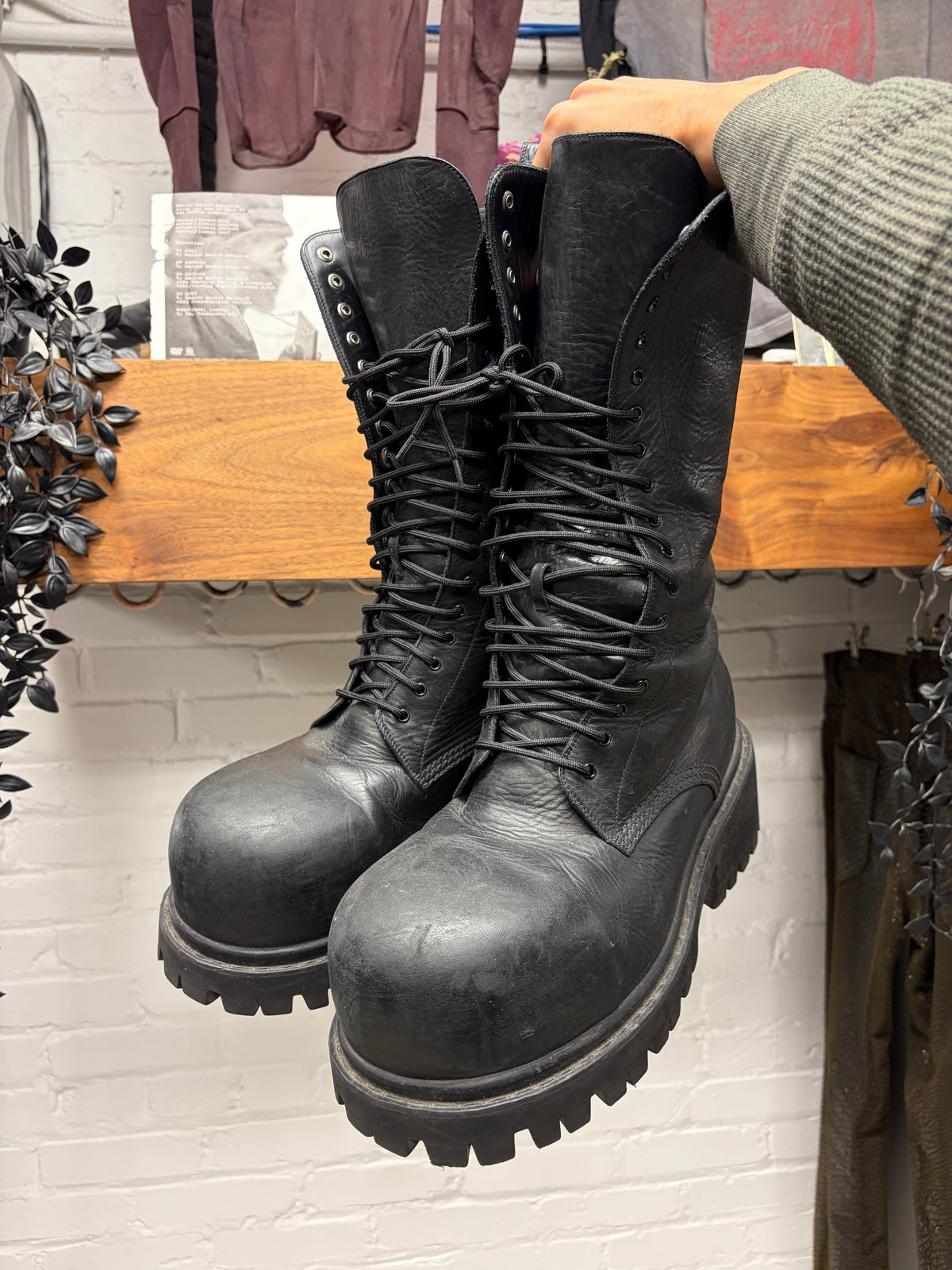 AW2024 Balenciaga ‘Runway Stomper’ Black Leather Lace Up Extra High Cut Boots