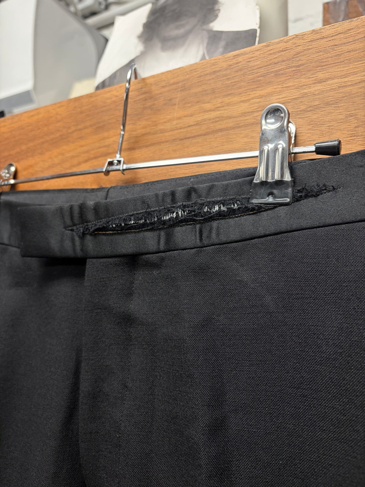 Dior Homme ‘Cummerbund’ Distressed Waistband Pleated Black Slim Cut Trousers