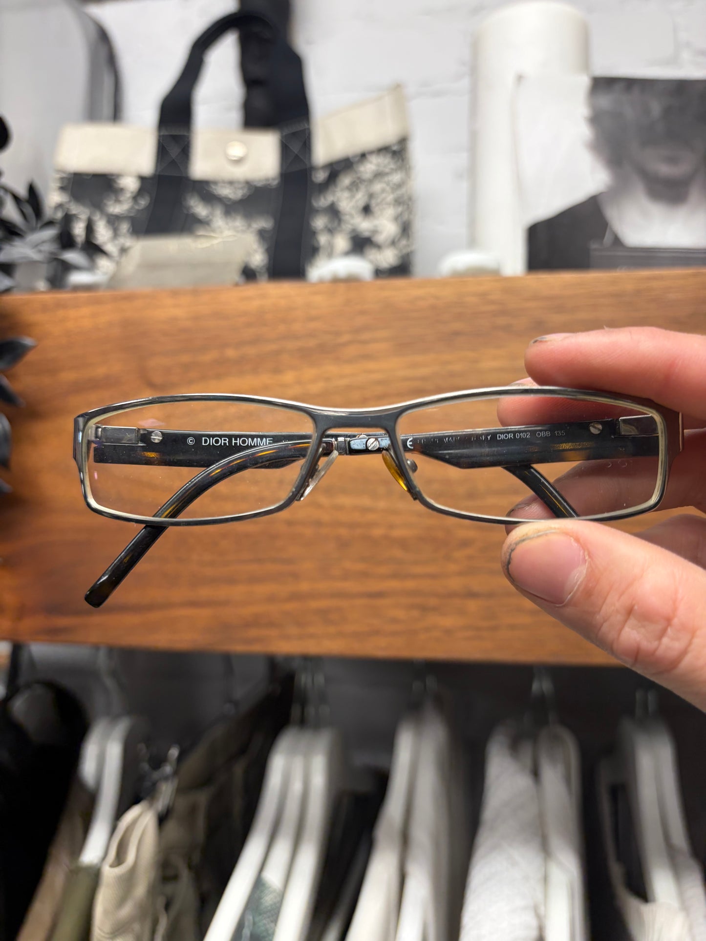 Dior Homme Tortoiseshell Rectangular Frame Prescription Glasses