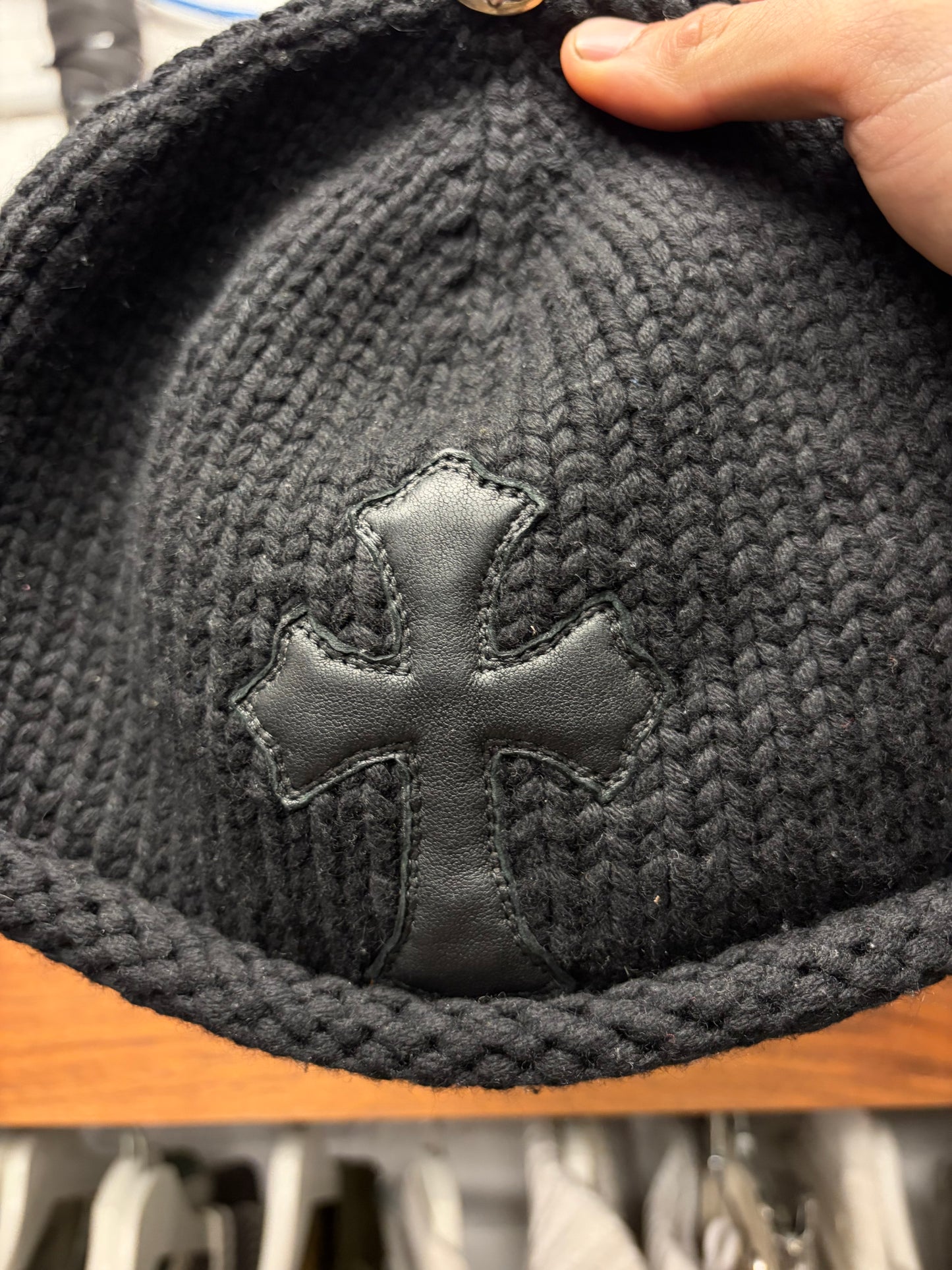 Chrome Hearts Leather Cross Patch Black Cashmere Beanie