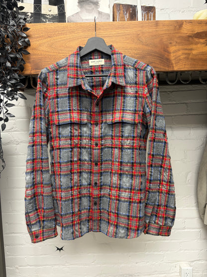 2021 Saint Laurent Plaid Wool Flannel Button Up Shirt