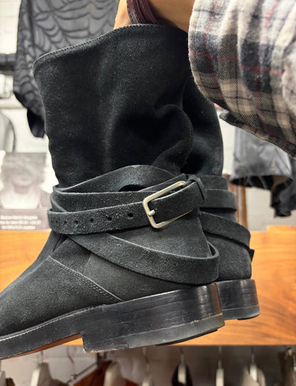 Kris Van Assche Black Suede ‘Chelsea’ Ankle Boots with Belting Wraps