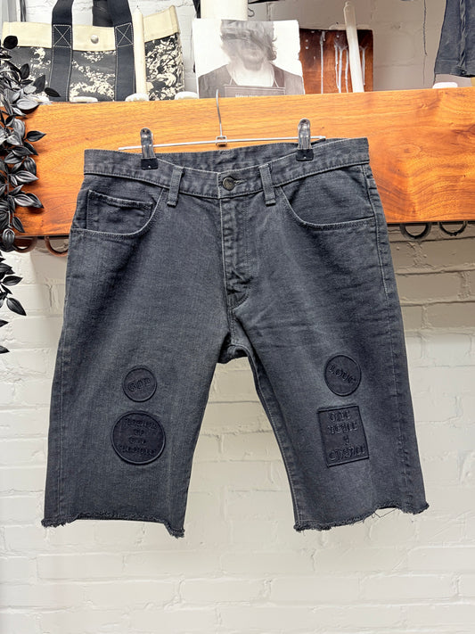 AW2004 Number (N)ine ‘Give Peace a Chance’ Denim Patchwork Shorts