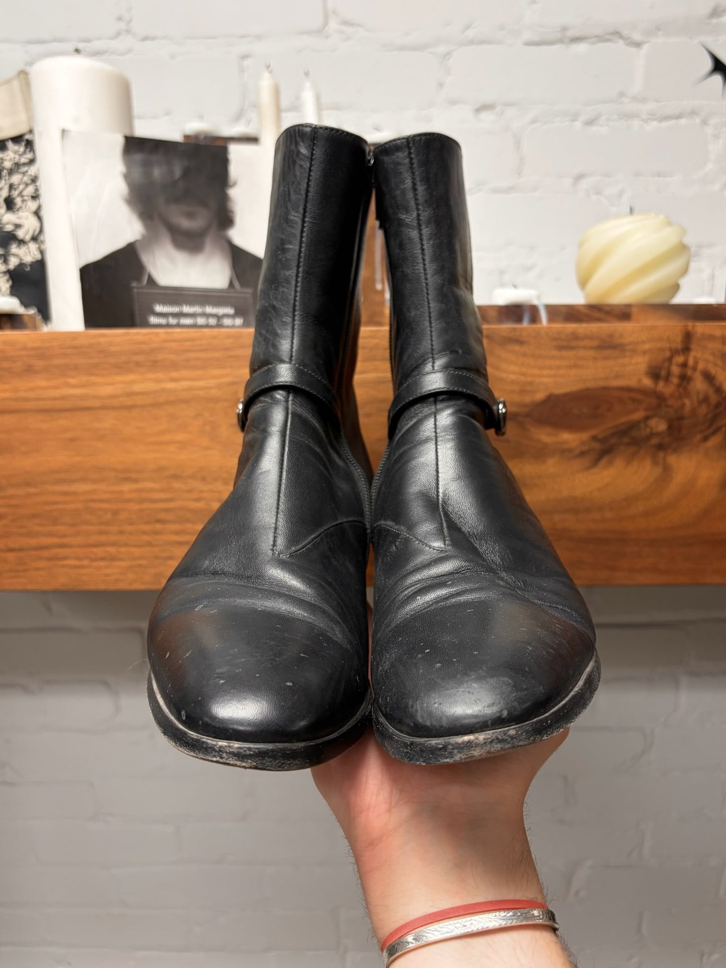 Saint Laurent ‘Vlad’ Matte Black Leather Pointed Toe Boots