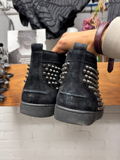 Christian Louboutin ‘Junior Spikes’ Black High Top Red Bottom Sneakers
