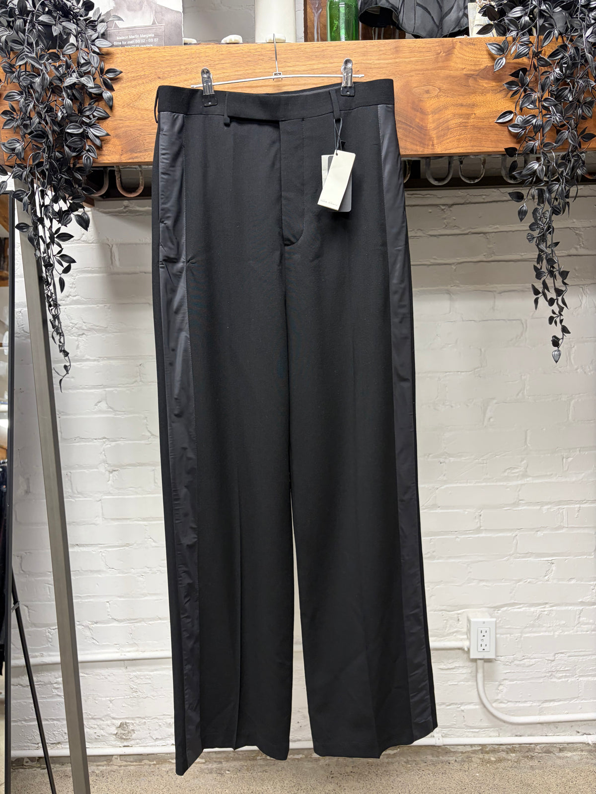 AW2018 Rick Owens ‘Sisyphus’ Tuxedo Striped Side Seam Black Wide Leg Trousers