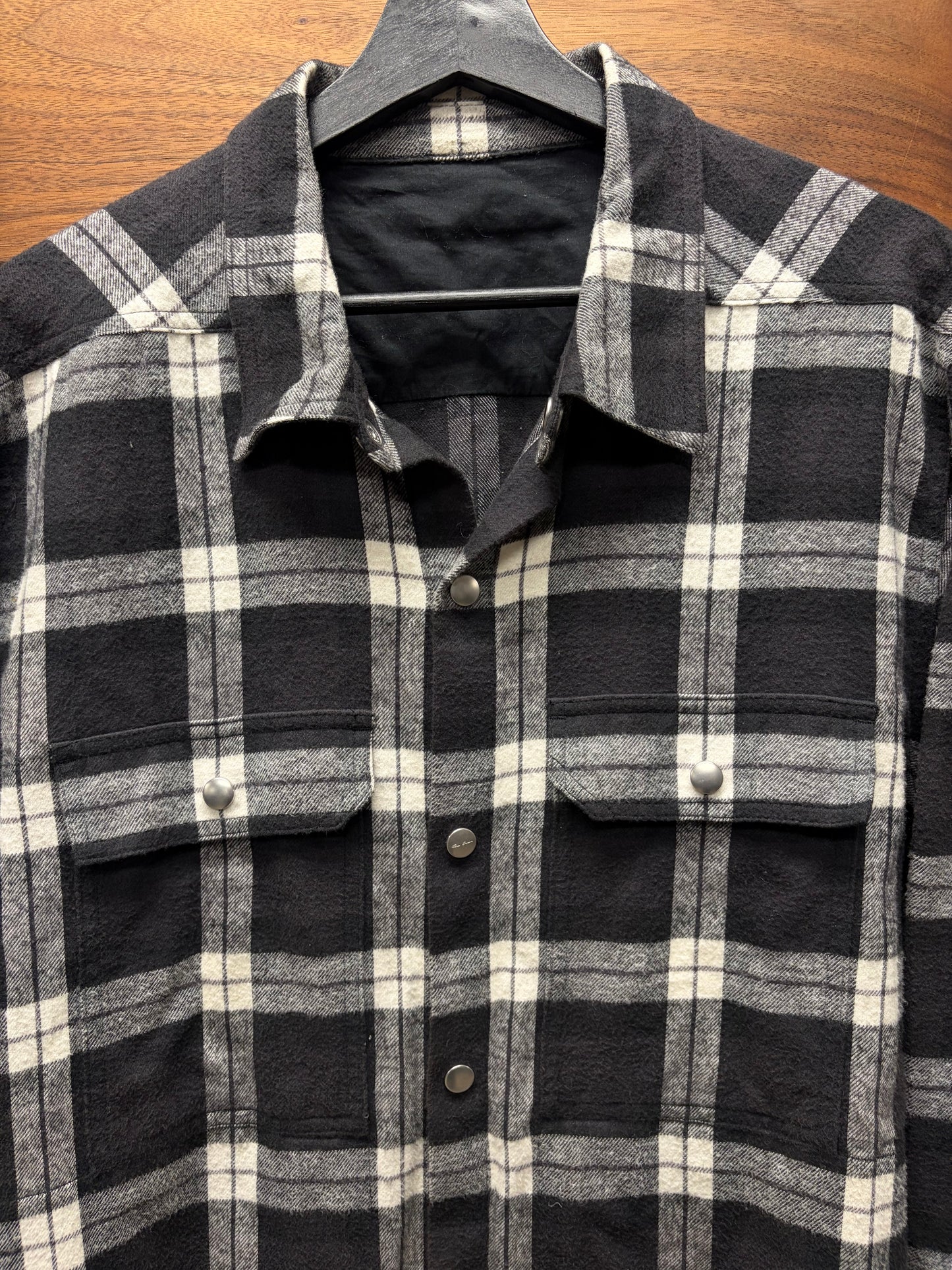 SS2019 Rick Owens ‘Babel’ Plaid Flannel Shoulder-Strap Work Shirt