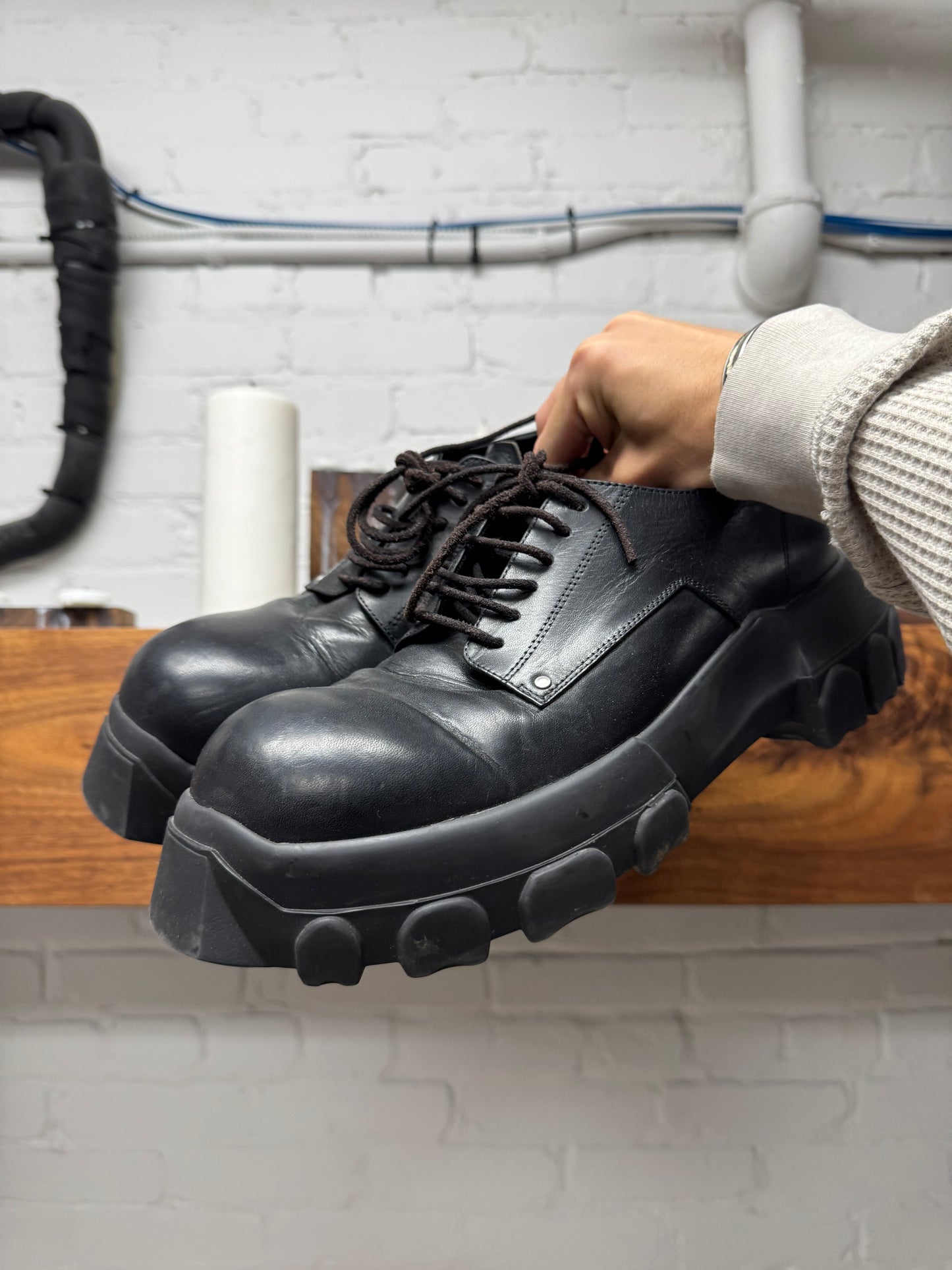 Rick Owens ‘Tractor Sole’ Black Calfskin Leather Derbys