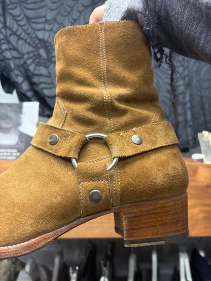 Saint Laurent Brown Suede Harness ‘Wyatt’ Pointed Toe Chelsea Boots