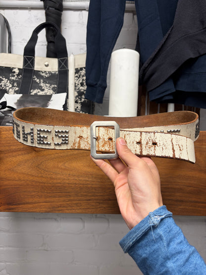 Undercover ‘We Make Noise Not Clothes’ White Painted Leather Studded Belt