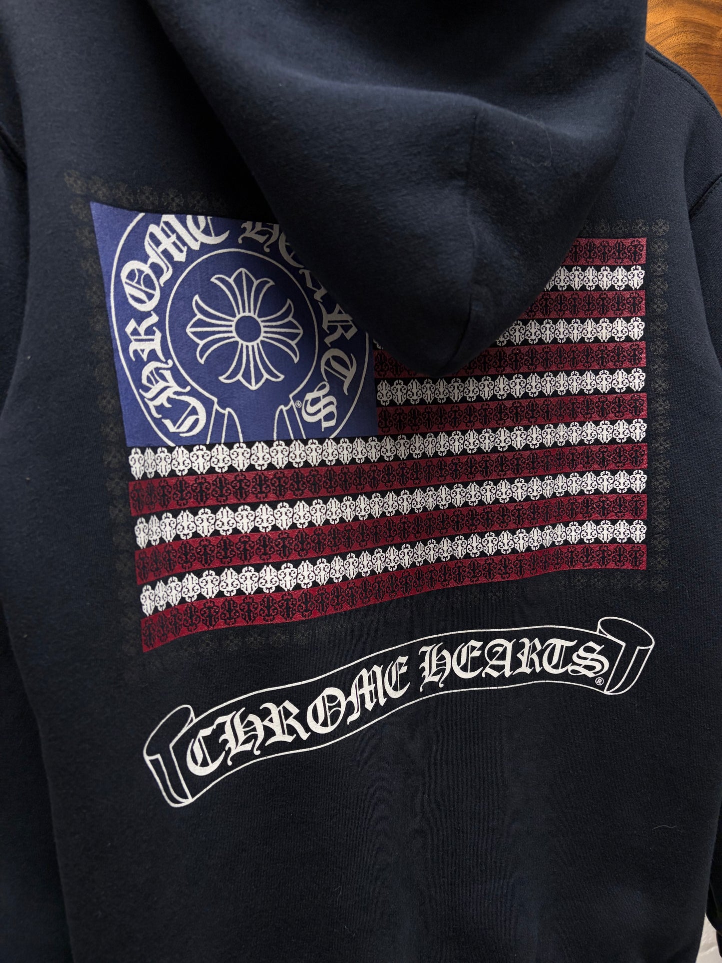 Chrome Hearts Thermal Lined ‘American Flag’ Black Zip-Up Hoodie