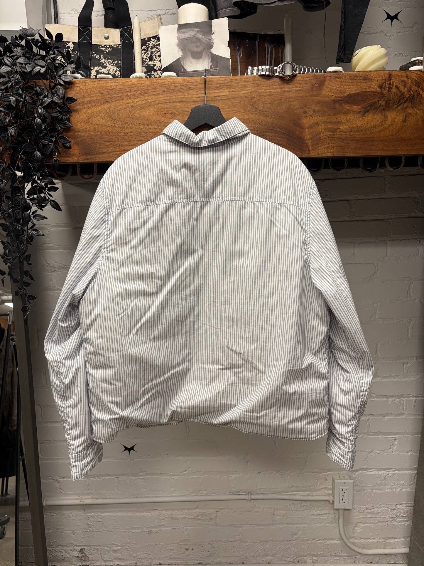Chrome Hearts Padded ‘Loose Ends’ Down Filled Rhodium Pinstripe Work Shirt