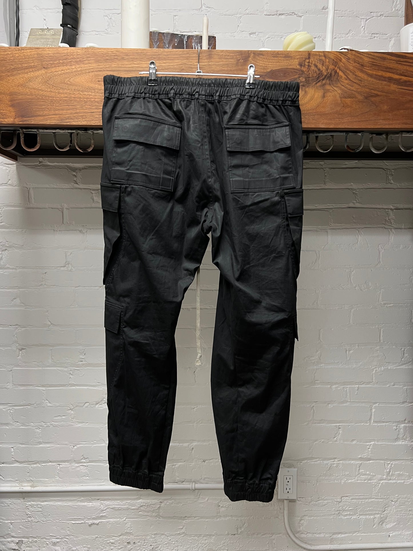 SS2024 Rick Owens ‘Lido’ Waxed Black Cargo Pants
