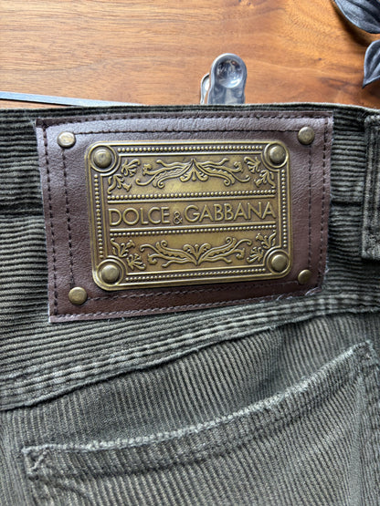 2000s Dolce and Gabbana Faded Green Corduroy Bootcut Denim