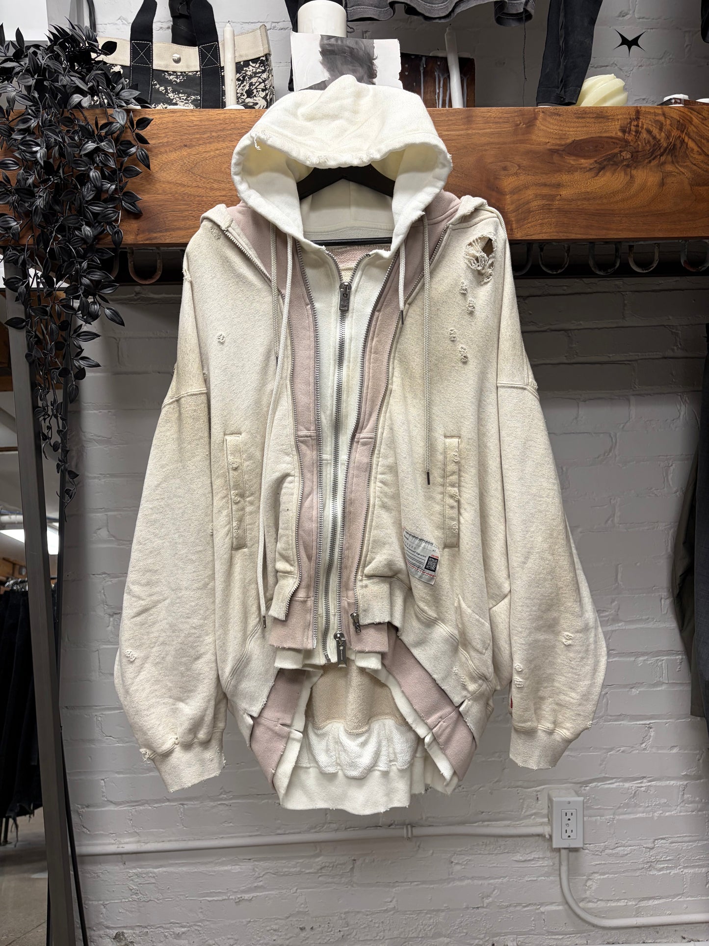 Mihara Yasuhiro ‘Triple Layered Cream White Zip-Up Hoodie