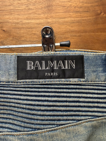 Balmain Dirt Washed Blue Distressed Biker Knee Denim