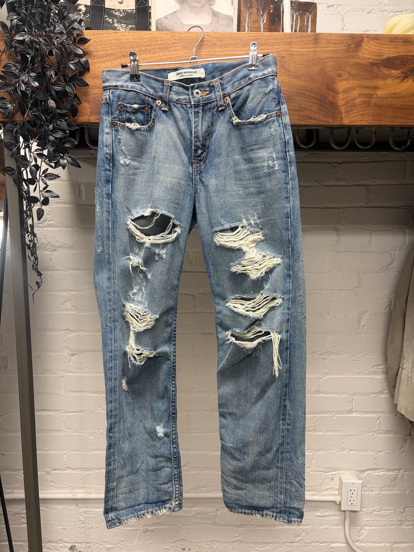 Junya Watanabe ‘Crash’ Distressed Blue Skinny Jeans