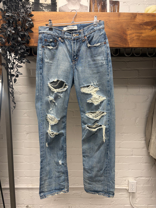 Junya Watanabe ‘Crash’ Distressed Blue Skinny Jeans