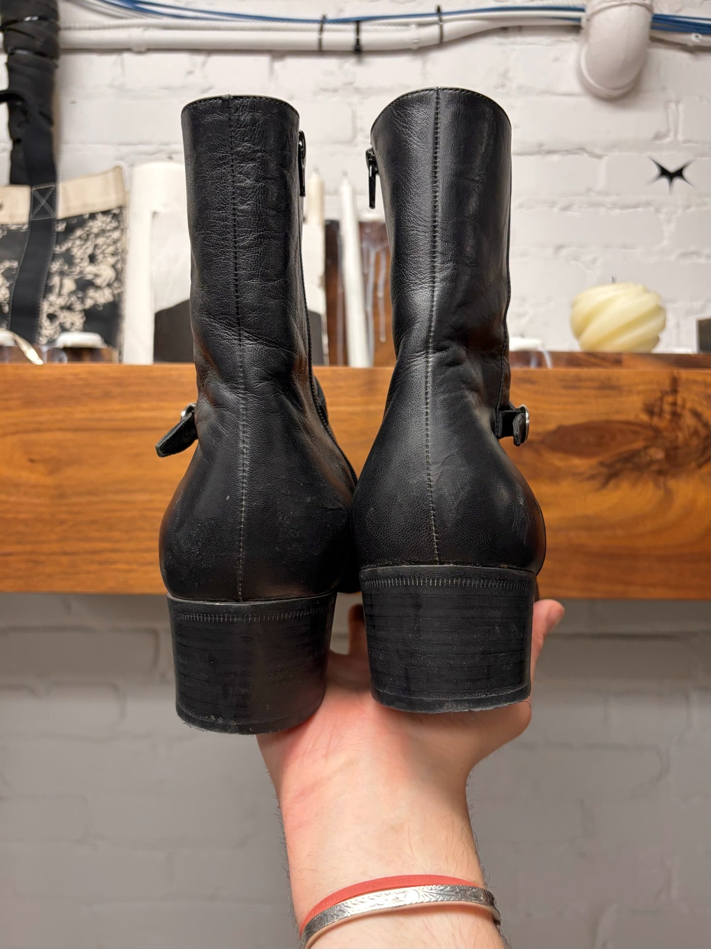 Saint Laurent ‘Vlad’ Matte Black Leather Pointed Toe Boots