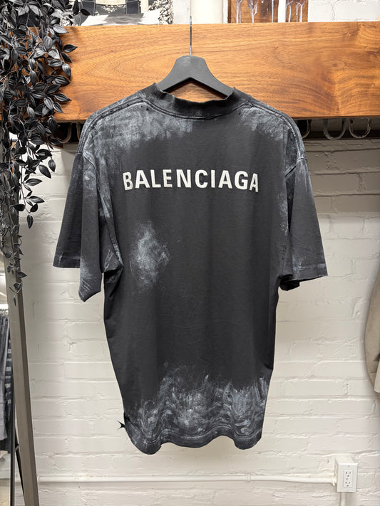 2022 Balenciaga ‘Smoke Distressed’ Black Logo T-Shirt