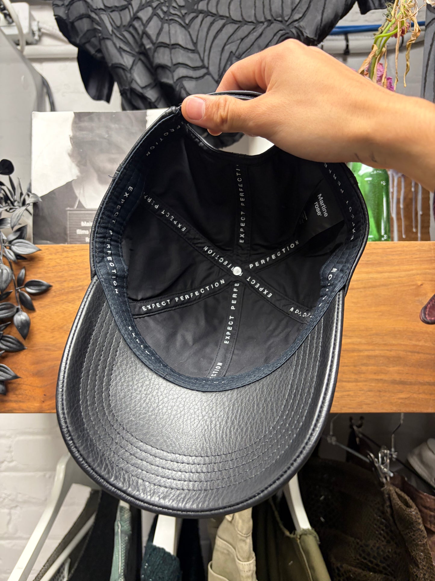 Martine Rose ‘Embroidered Logo’ Black Leather Baseball Cap