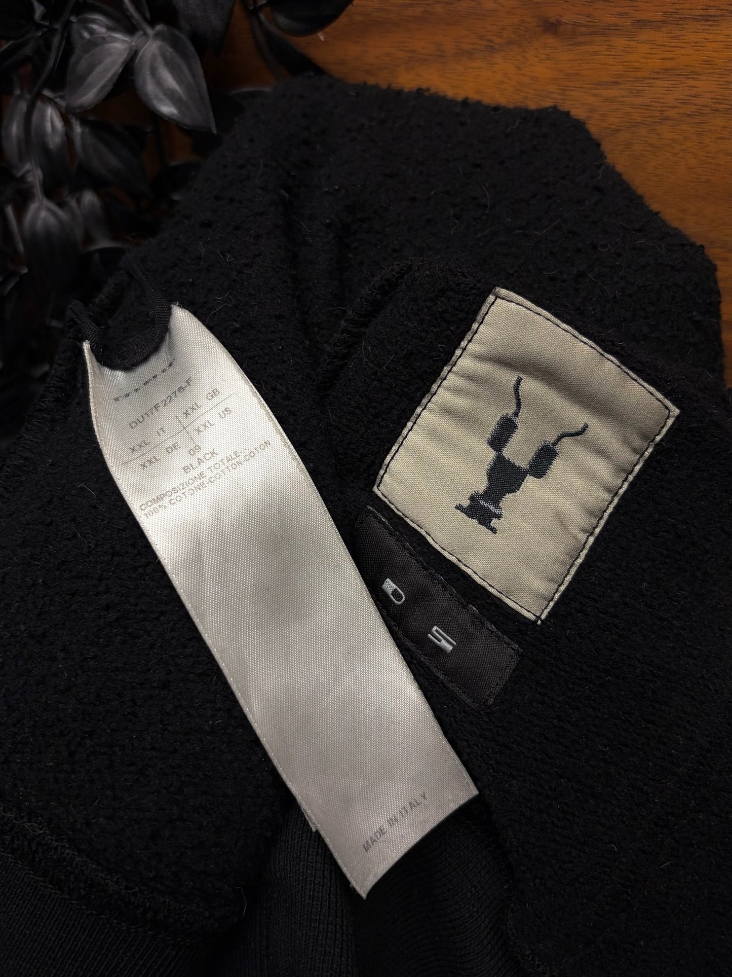 Rick Owens ‘Jason’ Black Cotton Drawstring Zip-Up Hoodie