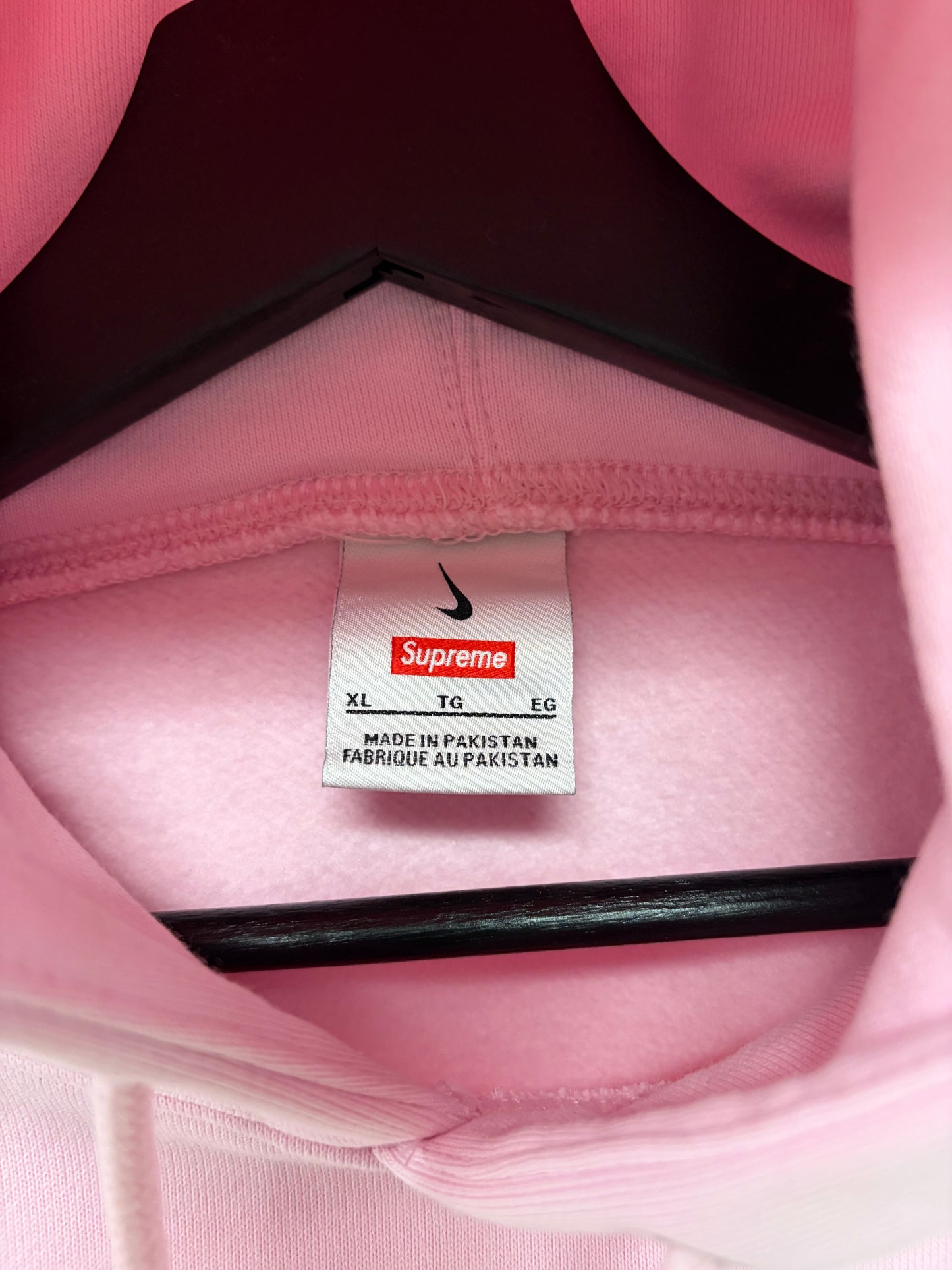 SS2024 Supreme x Nike Pink Embroidered Sleeve Logo Pullover Hoodie